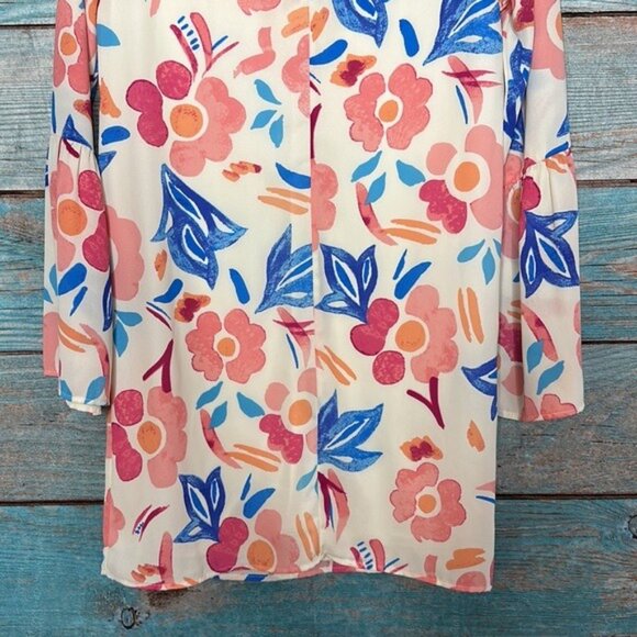 Everly Womens Floral Shift Dress Colorful Size S Bell Sleeve V Neck - Picture 8 of 13